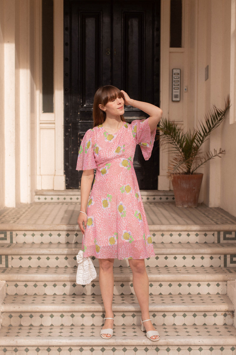 60s Pink ☀ Green Floral Midi Dress ...